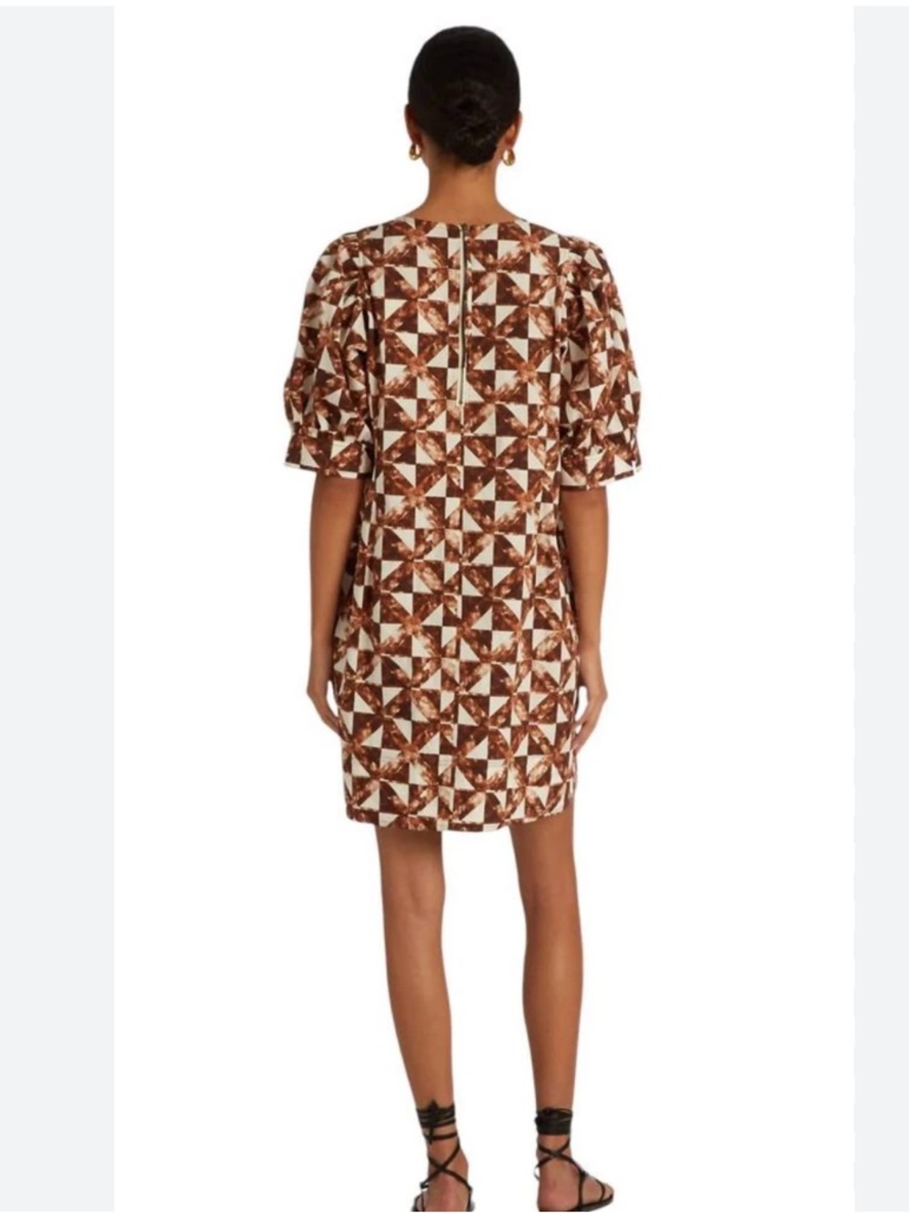 Marie Oliver OLA Brown and White Geometric Print Cotton Casual Dress - Picture 2 of 15